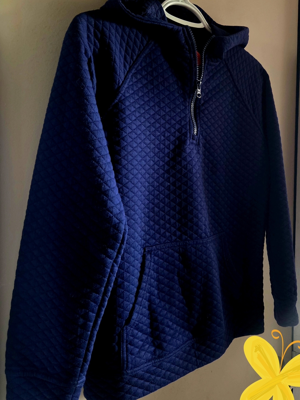 Joe Fresh Boy's Quilted Zip-Up Hoodie - Navy Blue.Size 14 Years.